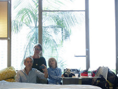 family at hotel room